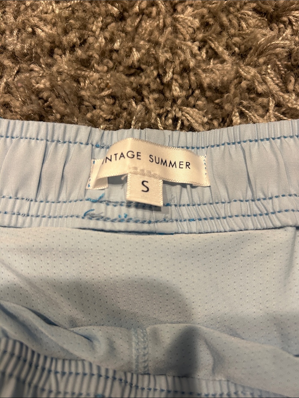 Light Blue Men's Swim Trunks with Elastic Waist and Drawstring - Picture 4 of 5